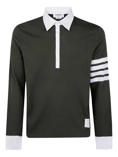 THOM BROWNE CLASSIC FIT LONG SLEEVE RUGBY IN MED WEIGHT JERSEY WITH EN,MJP229A.J0058 310 DARK GREEN