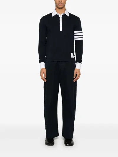Thom Browne Classic Fit Long Sleeve Rugby Polo In Black