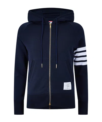 Thom Browne Classic Four-bar Zip Hooded Sweatshirt In Blue