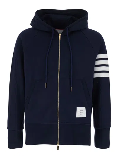 Thom Browne Blue Sweatshirt With Drawstring Hood And 4bar Logo On The Sleeve In Cotton Man