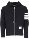 Thom Browne Classic Loopback 4-bar Full Zip Hoodie Man Sweatshirt Multicolored Size Xl Cotton In Blue