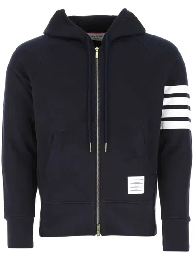 Thom Browne Classic Loopback 4-bar Full Zip Hoodie Man Sweatshirt Multicolored Size Xl Cotton In Blue