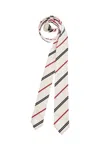 Thom Browne Classic Ivory Tie With Red And Blue Stripes In Silk And Cotton In Beige