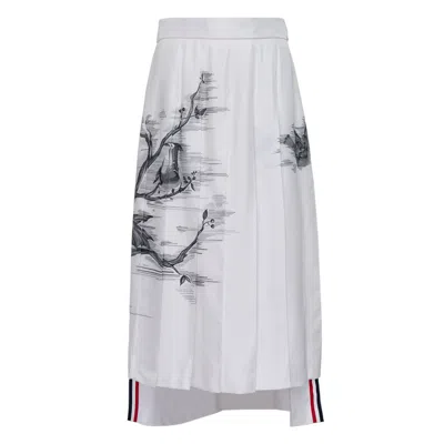 Thom Browne Classic Knee Drop Back Pleated Skirt Women In White