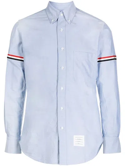 Thom Browne Classic Long Sleeve Button Down Point Collar Shirt W/ Gg Armband In Oxford In Blue