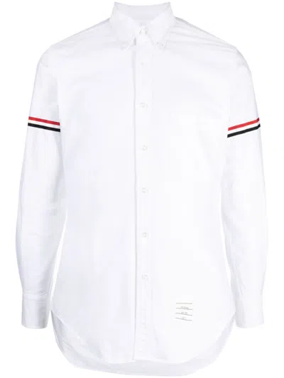 Thom Browne Long-sleeve Cotton Shirt With Striped Accents In Multi