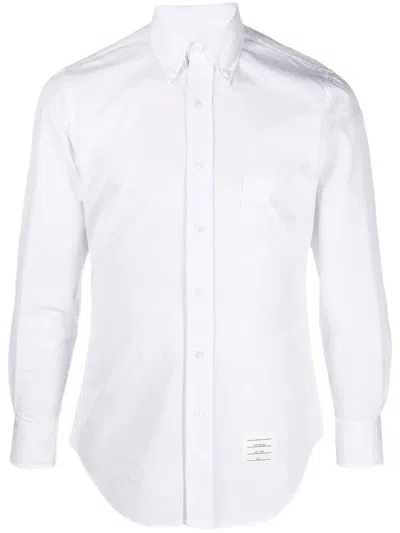 Thom Browne Classic Long Sleeves Shirt With Cf Gg Placket In Solid Poplin In White