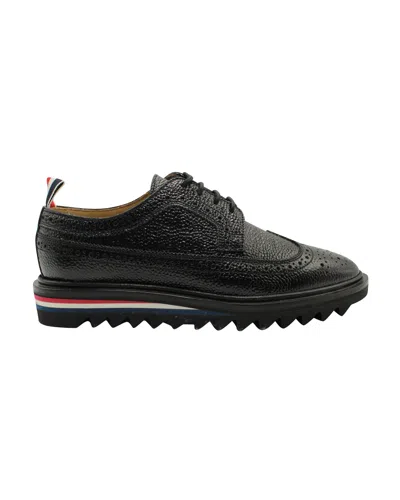 Thom Browne Classic Longwing Threaded Sole Brogues In Black Pebble Grain Leather