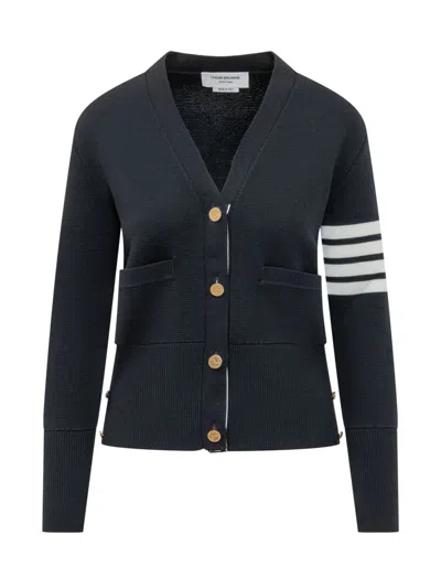 Thom Browne Classic Milan Cardigan With Four Bands In Black
