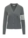 Thom Browne Classic Milan Cardigan With Four Bands In Gray