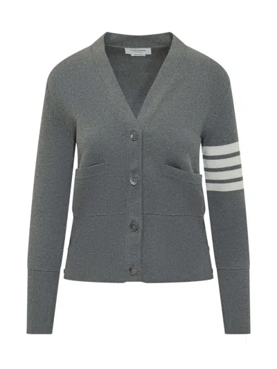 Thom Browne Classic Milan Cardigan With Four Bands In Gray