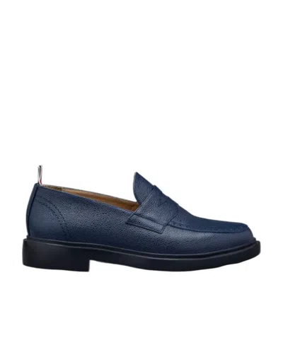 Thom Browne Classic Penny Leather Loafers In Blue