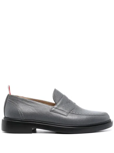 Thom Browne Classic Penny Leather Loafers In Gray