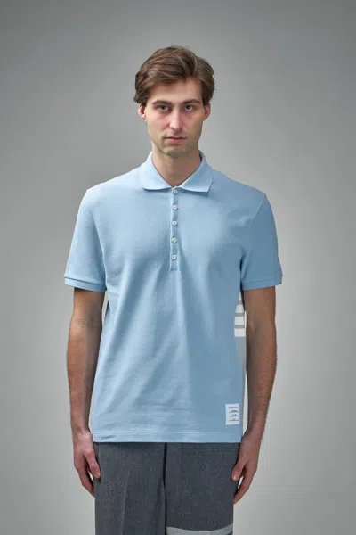 Thom Browne Classic Pique 4-bar Short Sleeve Polo In Blue