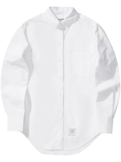Thom Browne Classic Point Collar Shirt W/ Engineered Satin Weave 4 Bar In Oxford In White
