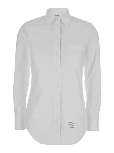 Thom Browne Classic Point Collar Shirt W/ Rwb Grosgrain Placket In Oxford In White