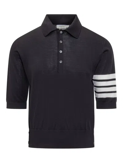 Thom Browne Classic Polo With Stripe Sleeves In Black