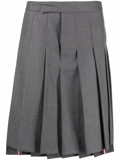 THOM BROWNE THOM BROWNE CLASSIC RISE BACKSTRAP KNEE LENGTH - FIT 1 - PLEATED SKIRT IN SUPER 120'S TWILL CLOTHING