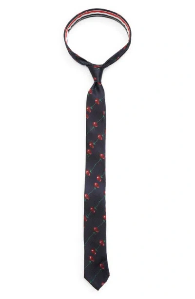 Thom Browne Classic Rose Silk Tie In Navy