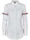 Thom Browne Classic Round Collar Shirt W/ Rwb Grosgrain Armbands In White