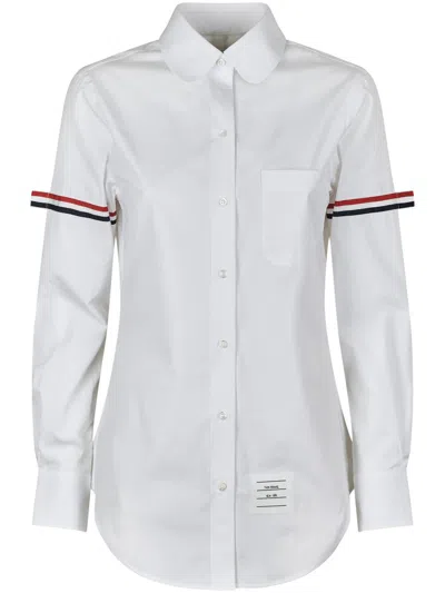 Thom Browne Classic Round Collar Shirt W/ Rwb Grosgrain Armbands In White