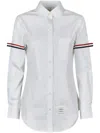 Thom Browne Classic Round Collar Shirt W/ Rwb Grosgrain Armbands In White