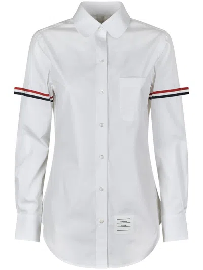 THOM BROWNE CLASSIC ROUND COLLAR SHIRT W/ RWB GROSGRAIN ARMBANDS