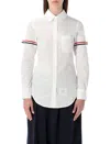 Thom Browne Pink Stripe Oxford Armband Round Collar Shirt In White