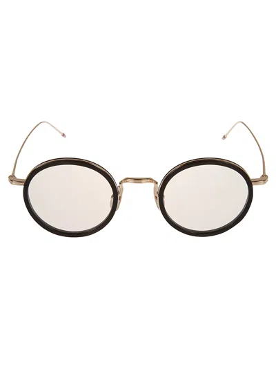 Thom Browne Classic Round Glasses In Black White Gold