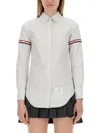 Thom Browne Button-down Collar Shirt With Subtle Striped Pattern In White