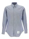 Thom Browne Long-sleeve Button-up Shirt With Tricolor Stripe Detail In Azul Claro