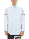 Thom Browne Button-down Collar Grosgrain-trimmed Cotton-poplin Shirt In Blue
