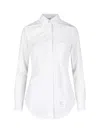 Thom Browne White Shirt With Pointed Collar And Logo Patch In White