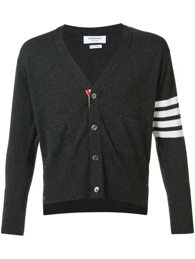Thom Browne Classic Short V Neck Cardigan With White 4 Bar Stripe In Cashmere