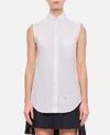 Thom Browne Classic Sleeveless Point Collar Shirt In White