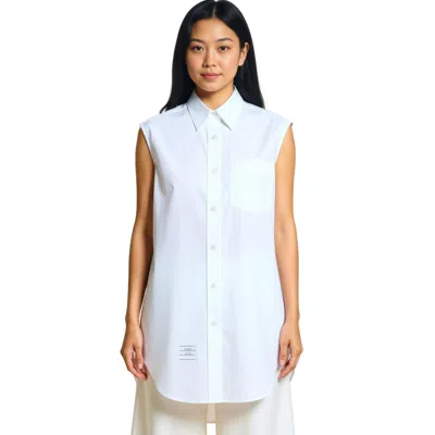 Thom Browne Classic Sleeveless Point Collar Top In White