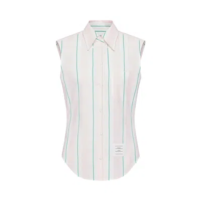 Pre-owned Thom Browne Classic Stripe Madras Sleeveless Button Down 'light Pink' | Women's Size 42