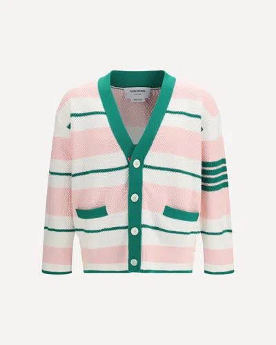 Thom Browne Classic Stripe Seed Stitch V Neck Cardigan In Multi