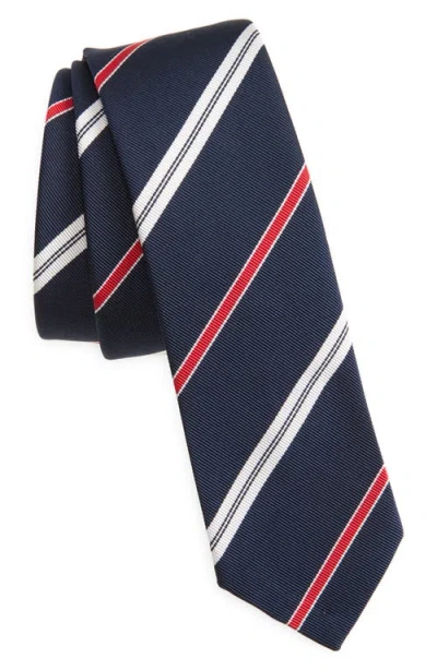 Thom Browne Classic Stripe Silk Cotton Tie In Navy