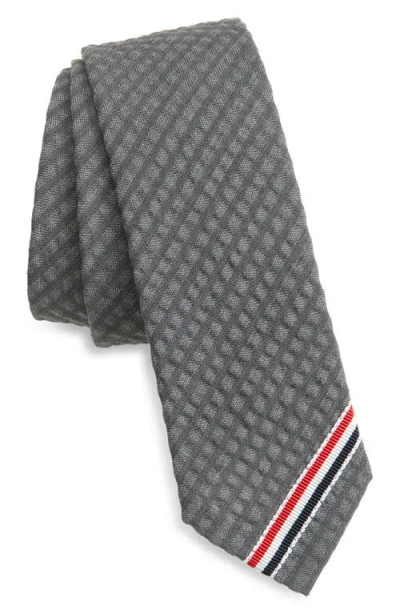Thom Browne Classic Stripe Wool Tie In Gray
