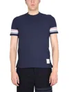 Thom Browne Mens Navy Ringer Brand-patch Stretch-wool T-shirt In Blue
