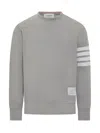 Thom Browne Loopback Jersey Knit 4-bar Crewneck Sweatshirt In Gray