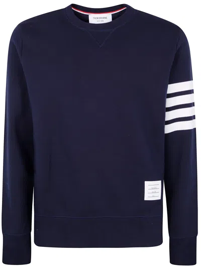 Thom Browne Classic Sweatshirt In Classic Loopback With Engineered 4 Bar In Blue