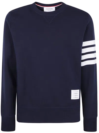 Thom Browne Classic Sweatshirt In Classic Loopback With Engineered 4 Bar Clothing In Blue