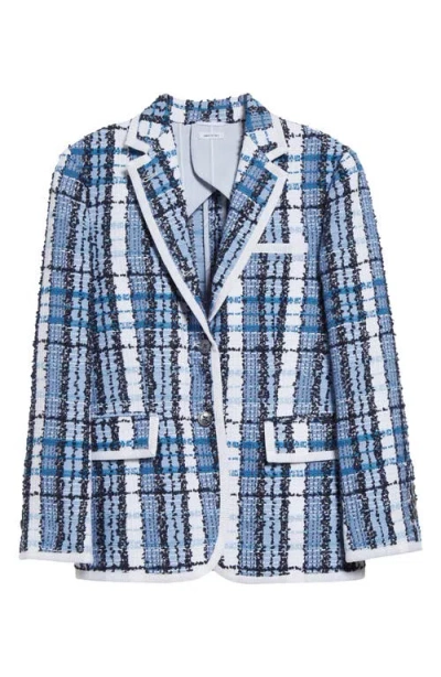 Thom Browne Tartan-checked Bouclé Blazer In Dark Navy