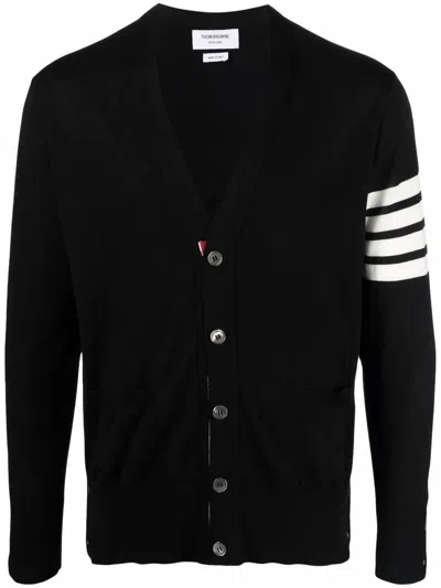 Thom Browne Classic V-neck Cardigan In Fine Merino Wool With 4bar Stripes Clothing In Black