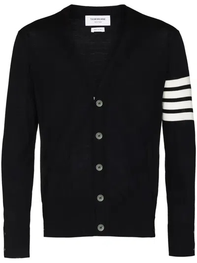 Thom Browne V Neck 4bar Wool Cardigan Navy In Black