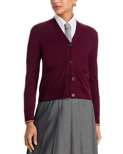 Thom Browne Classic V Neck Cardigan In Burgundy