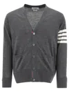 Thom Browne 4-bar Stripes Merino Wool Cardigan In Gray