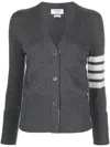 Thom Browne Classic V-neck Cardigan In Cashmere With White 4-bar Sleeve Stripe In Grey
